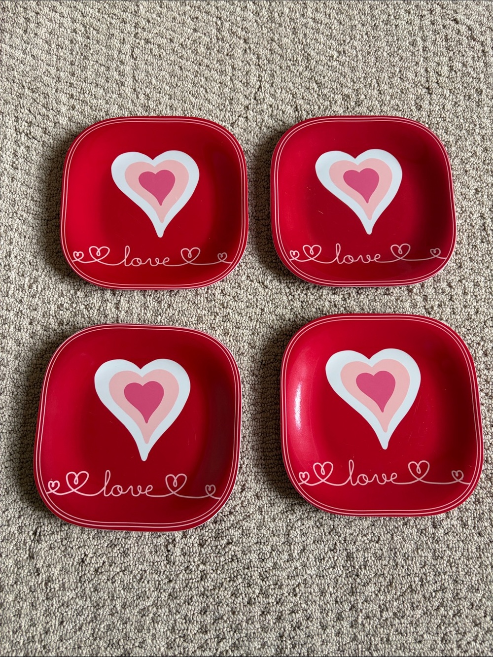 Valentine’s Themed Heart 'Love' Dessert/Salad Plates - Set of 4